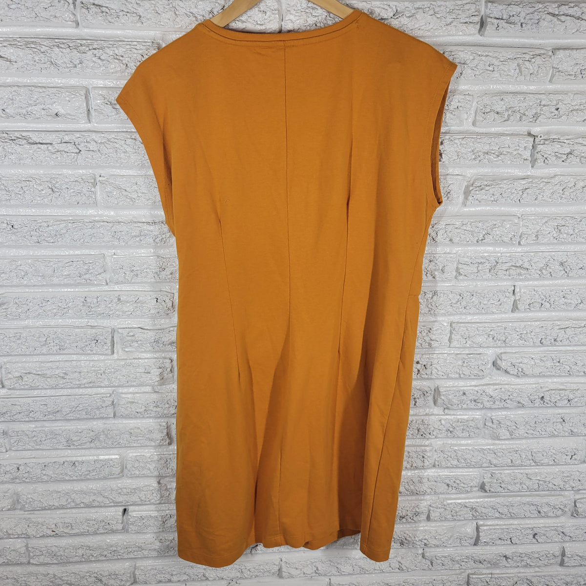 Nine West Gold Mini Dress XL Sleeveless Crew Neck Solid Cotton Blend YEL10E