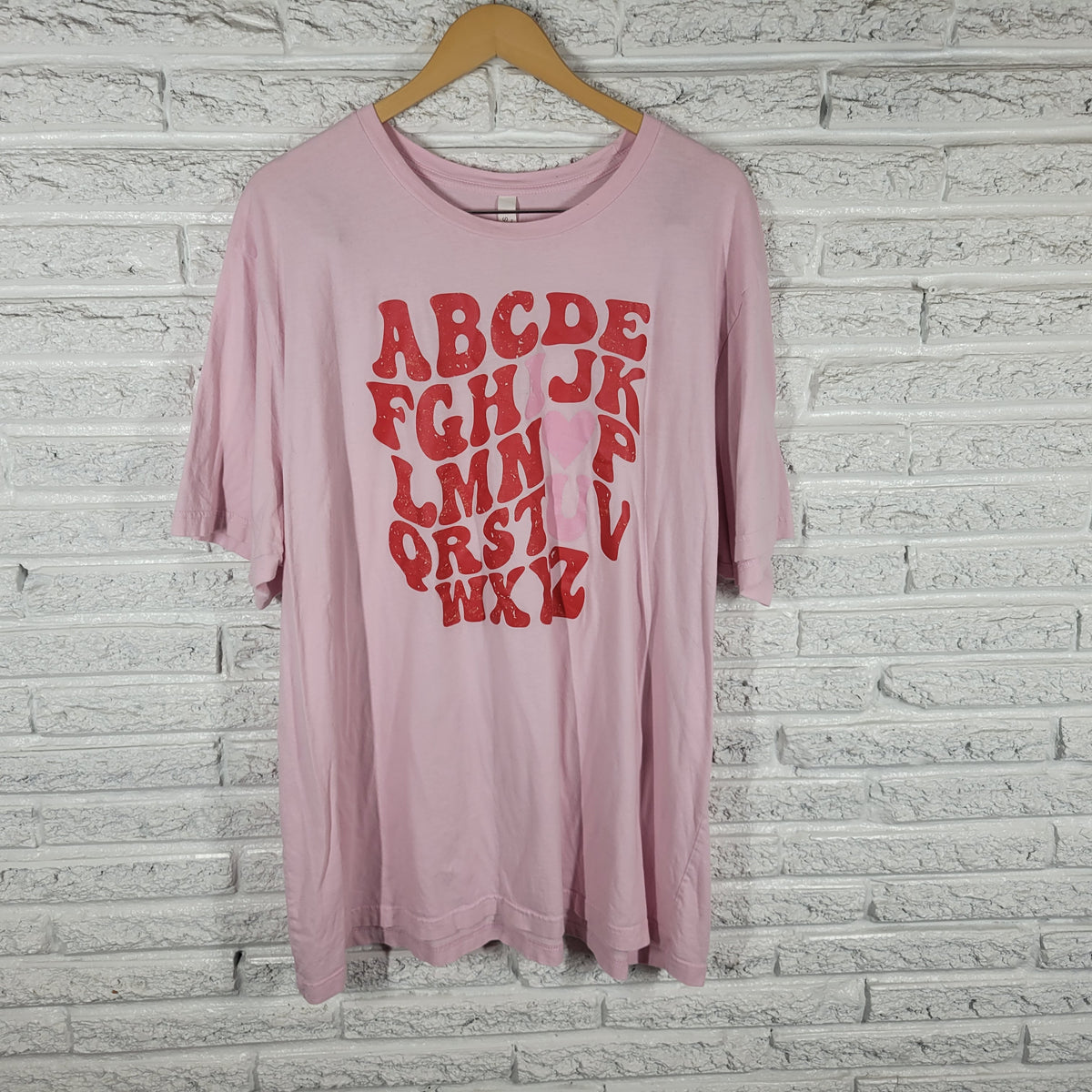 Bella Canvas Womens 4XL Pink Graphic T Shirt Distressed Red Alphabet PIN15E