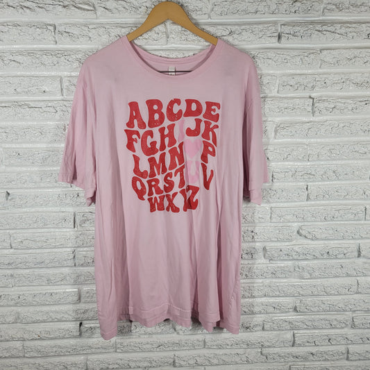 Bella Canvas Womens 4XL Pink Graphic T Shirt Distressed Red Alphabet PIN15E