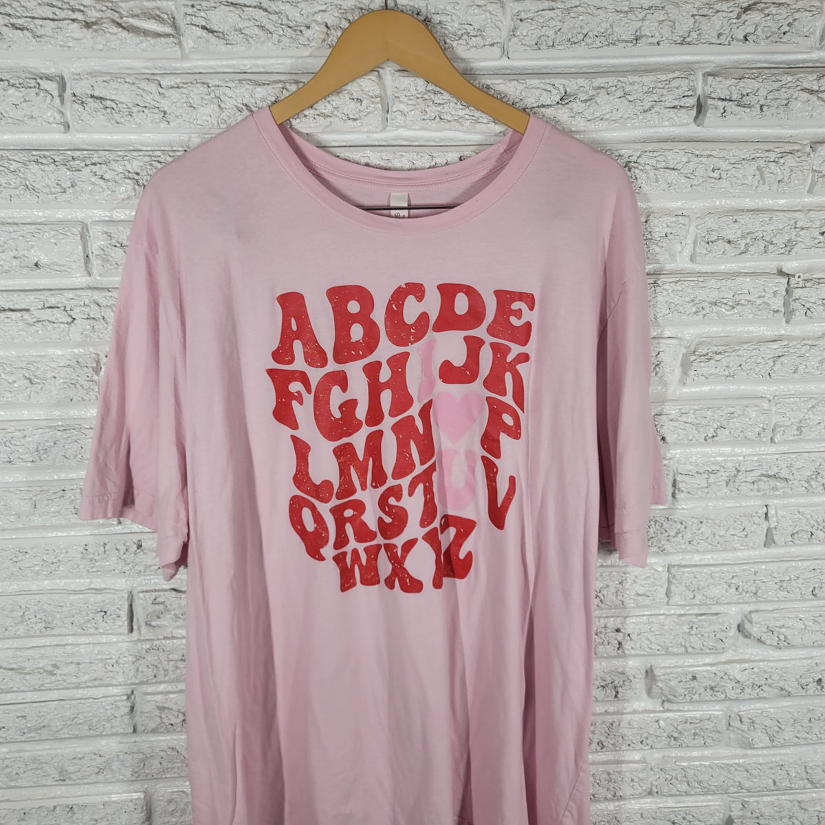 Bella Canvas Womens 4XL Pink Graphic T Shirt Distressed Red Alphabet PIN15E