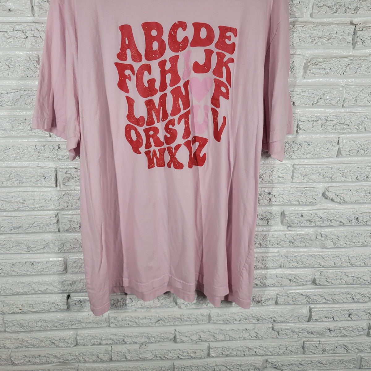 Bella Canvas Womens 4XL Pink Graphic T Shirt Distressed Red Alphabet PIN15E