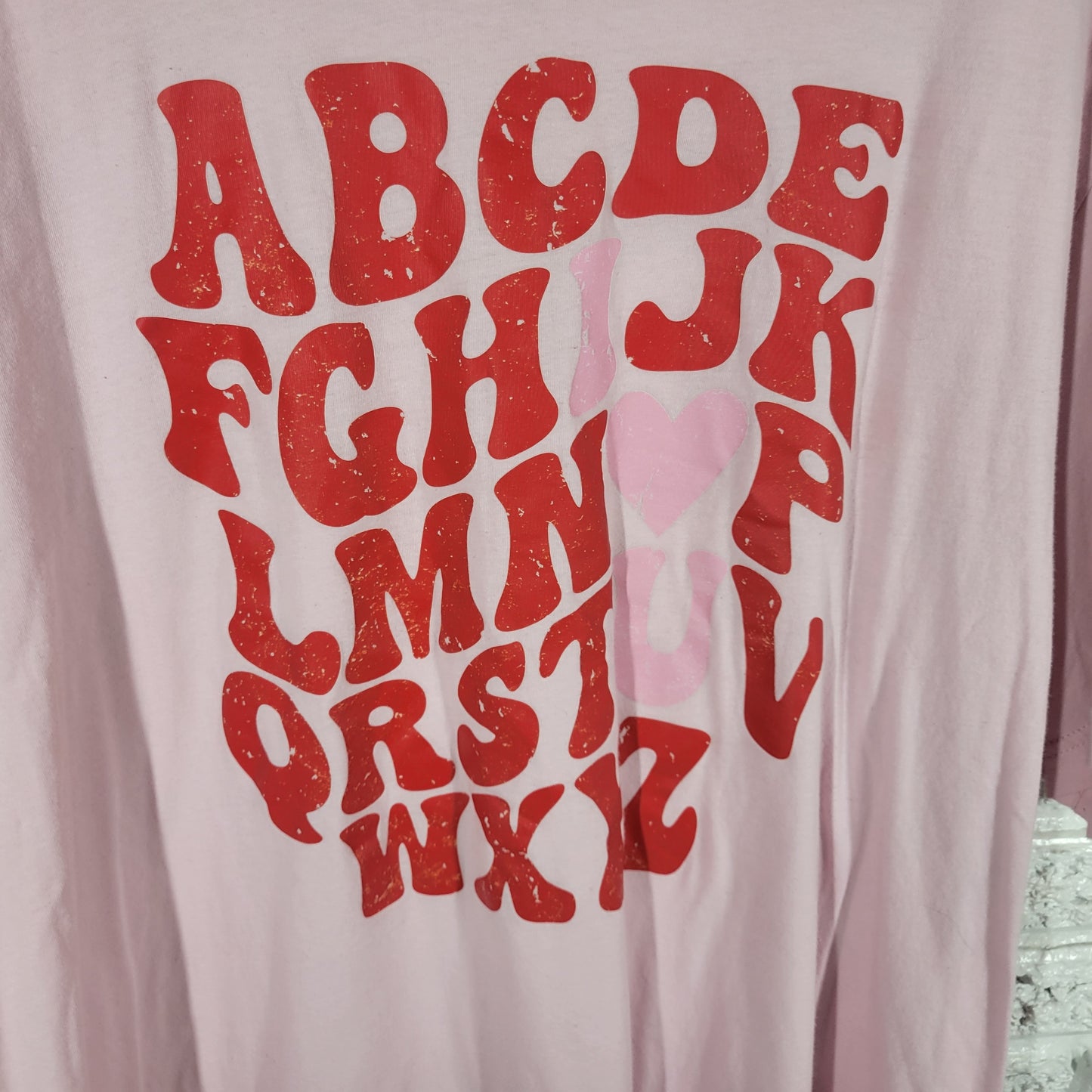 Bella Canvas Womens 4XL Pink Graphic T Shirt Distressed Red Alphabet PIN15E