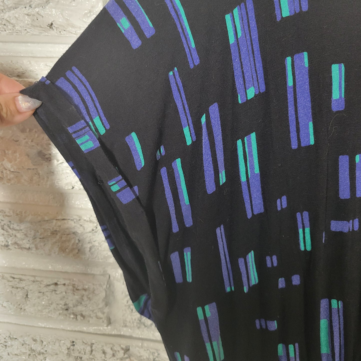 Apt 9 Dress PXL Petite XL Fit Flare Black Blue Geometric V-Neck High Low GEO56E