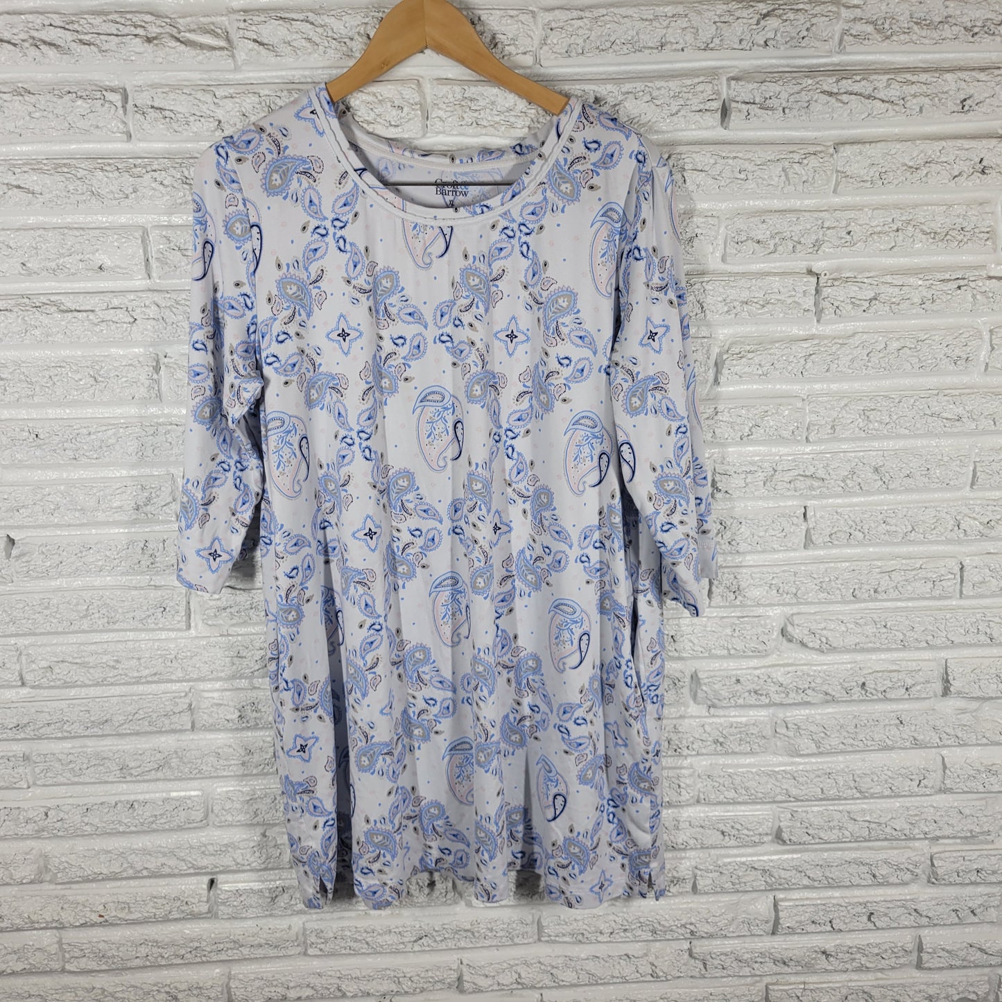 Croft & Barrow Paisley Pajama Top XL Blue Pink Crew Neck 3/4 Sleeve PAI21E