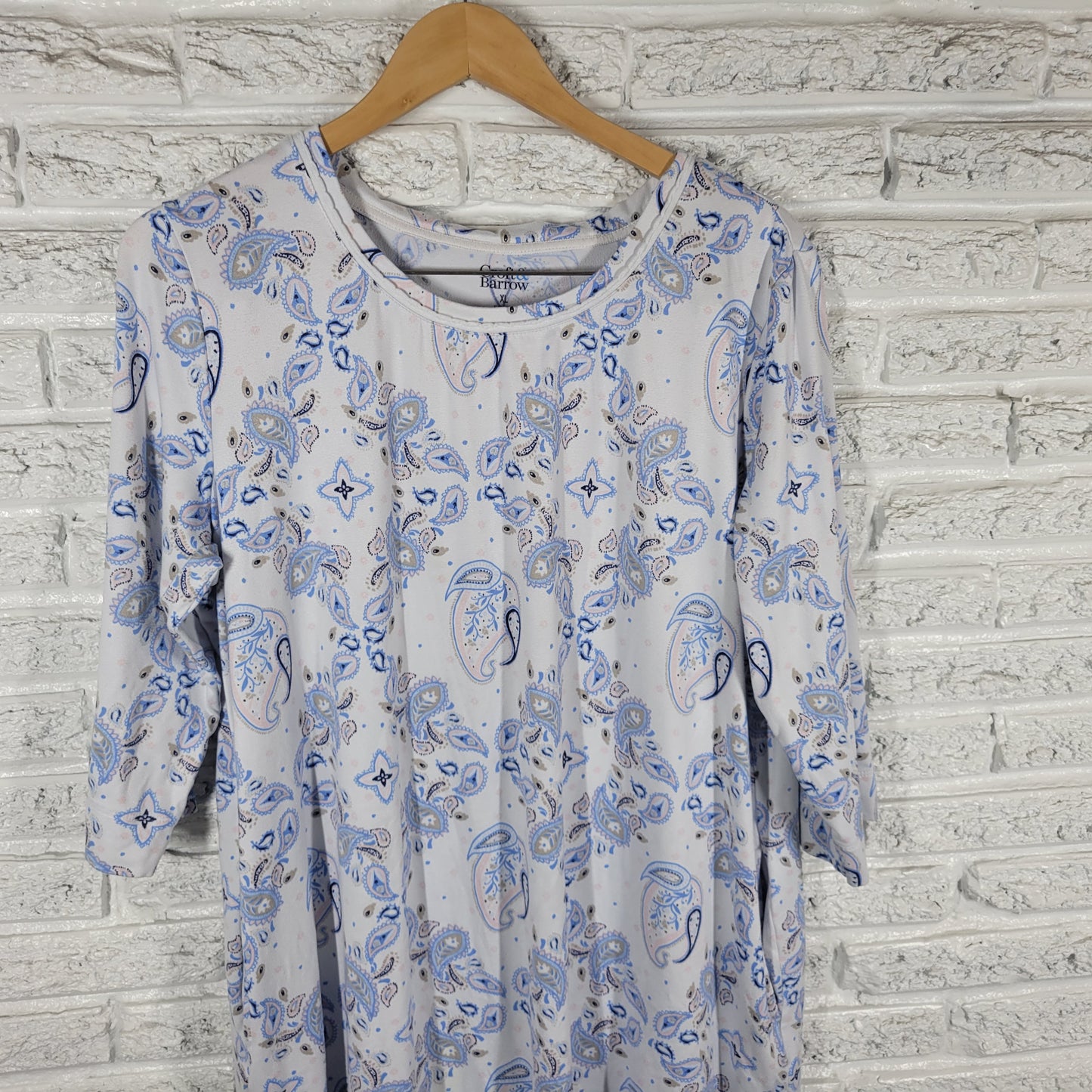 Croft & Barrow Paisley Pajama Top XL Blue Pink Crew Neck 3/4 Sleeve PAI21E