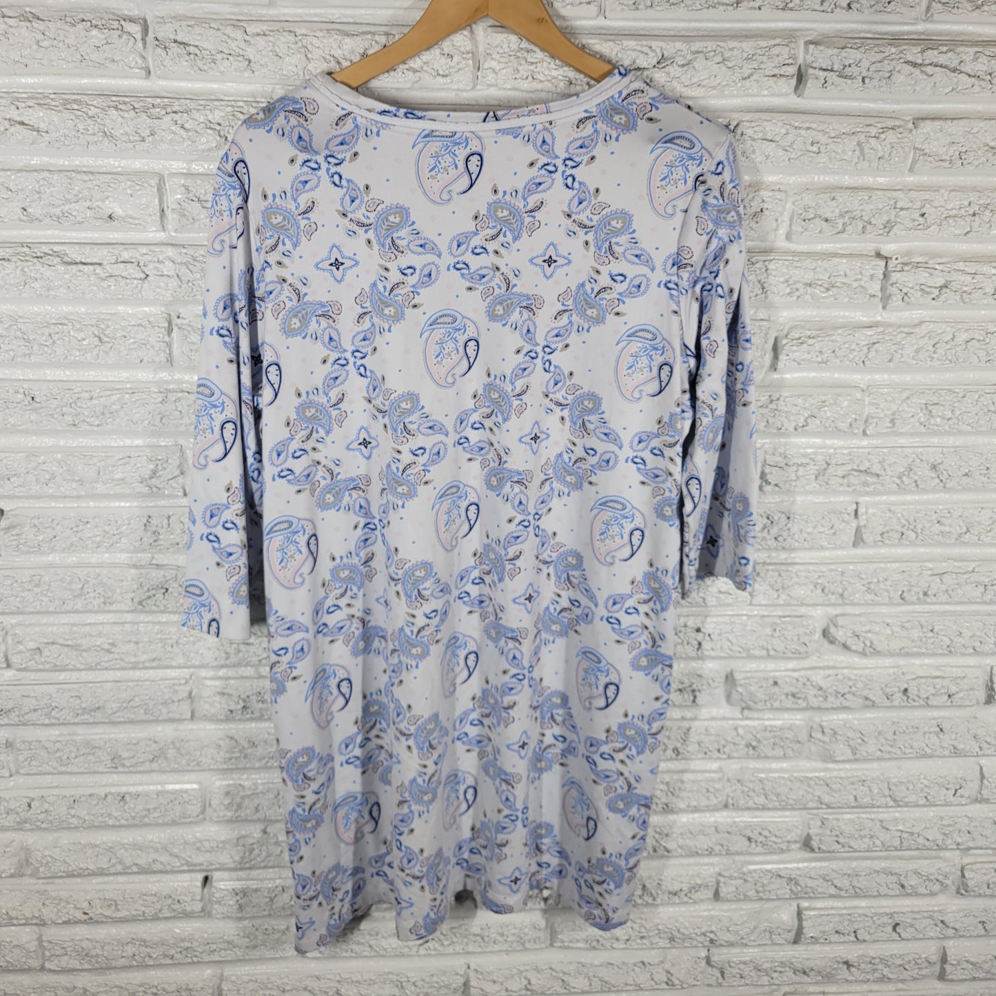 Croft & Barrow Paisley Pajama Top XL Blue Pink Crew Neck 3/4 Sleeve PAI21E