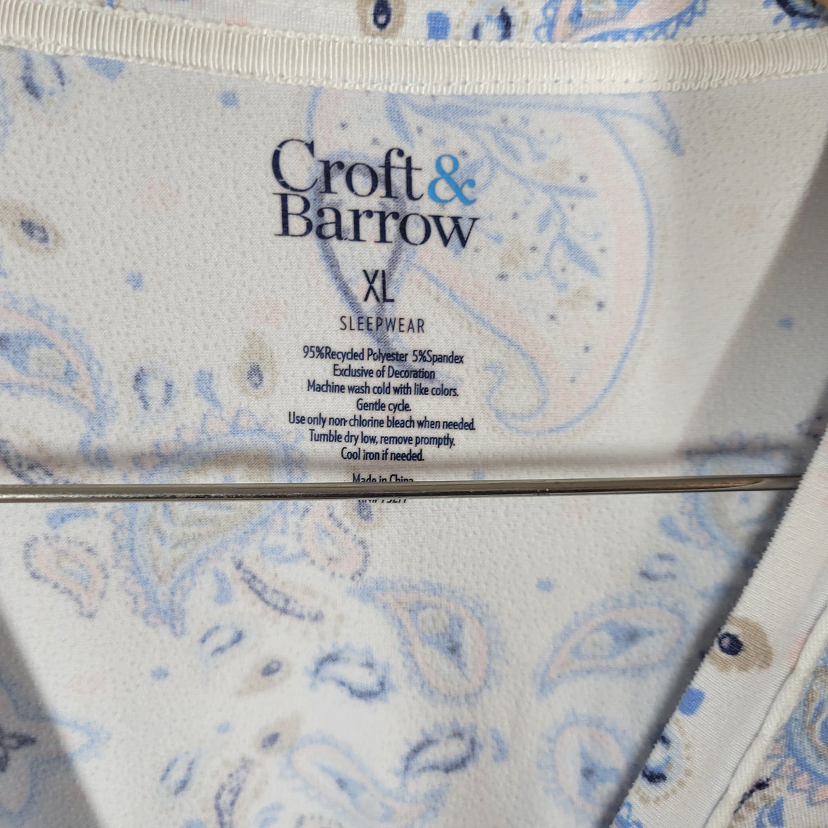 Croft & Barrow Paisley Pajama Top XL Blue Pink Crew Neck 3/4 Sleeve PAI21E