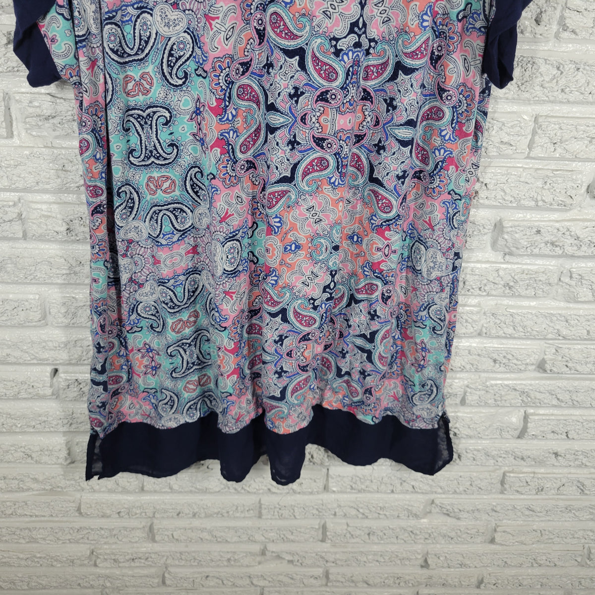 Secret Treasures Paisley Pajama Top 3X Blue Pink V-Neck Short Sleeve PAI36E