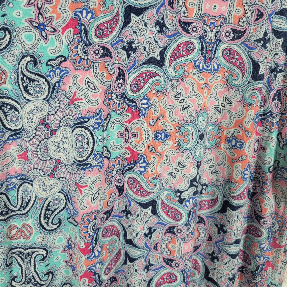 Secret Treasures Paisley Pajama Top 3X Blue Pink V-Neck Short Sleeve PAI36E