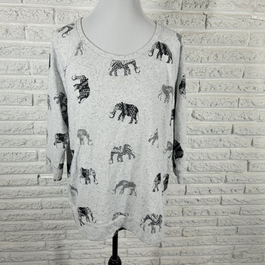 Style & Co Women XL Gray Elephant Rhinestone Sweatshirt 3/4 Sleeve GRA22E