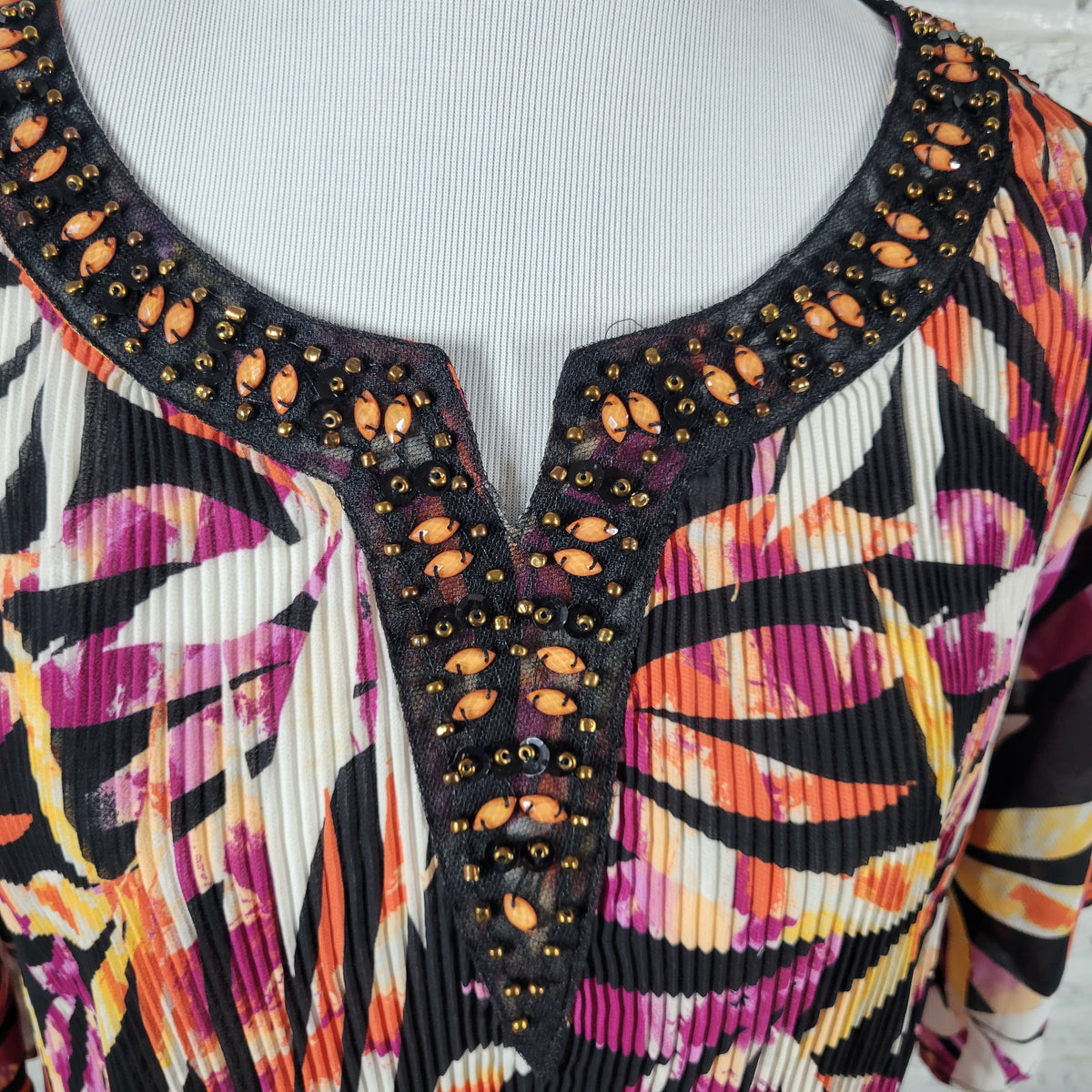 Catherines Blouse 1XWP Plus Petite Purple Orange Floral Crinkle Sheer FLO267E