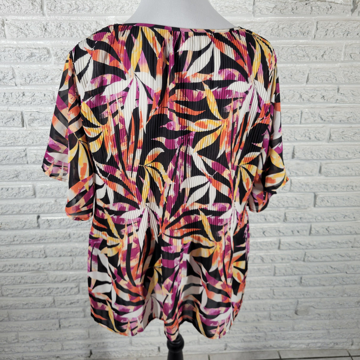 Catherines Blouse 1XWP Plus Petite Purple Orange Floral Crinkle Sheer FLO267E