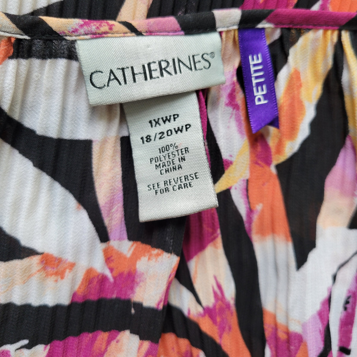 Catherines Blouse 1XWP Plus Petite Purple Orange Floral Crinkle Sheer FLO267E