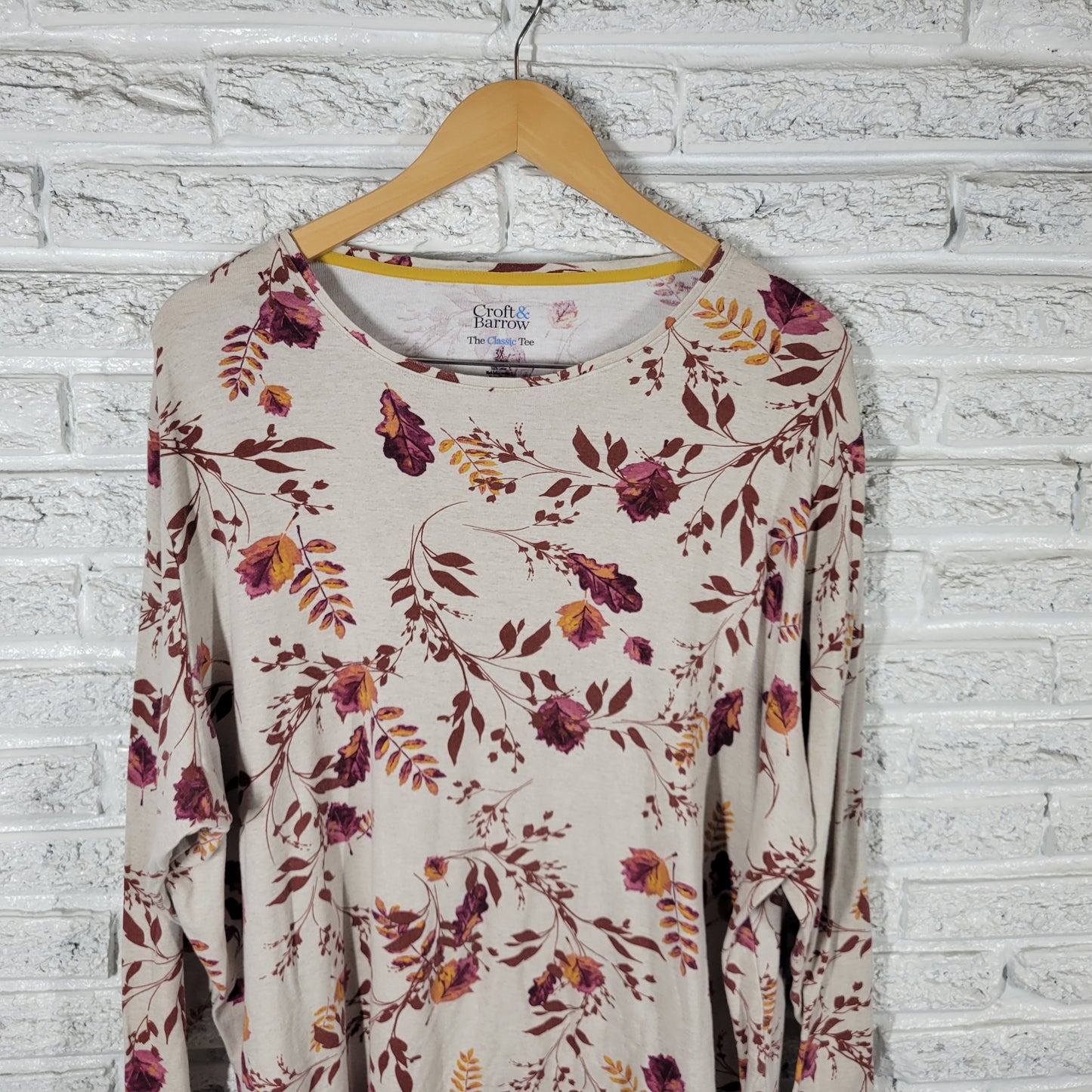 Croft & Barrow Floral Tee 3X  Brown Purple 100% Cotton Crew Shirt FLO253XE