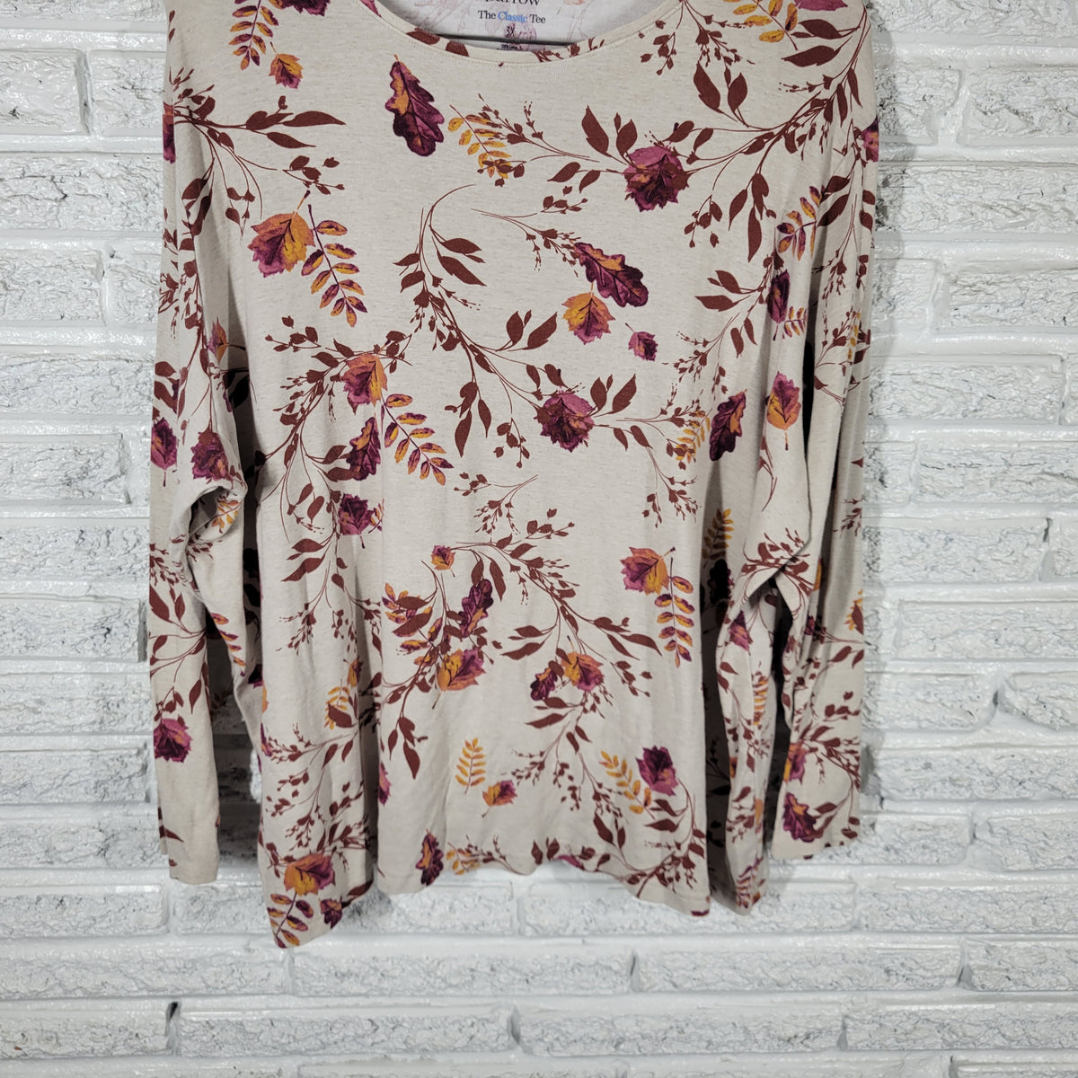 Croft & Barrow Floral Tee 3X  Brown Purple 100% Cotton Crew Shirt FLO253XE