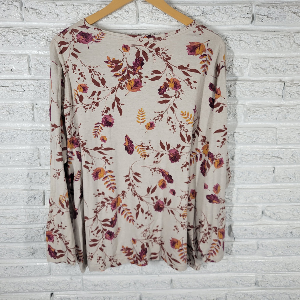 Croft & Barrow Floral Tee 3X  Brown Purple 100% Cotton Crew Shirt FLO253XE