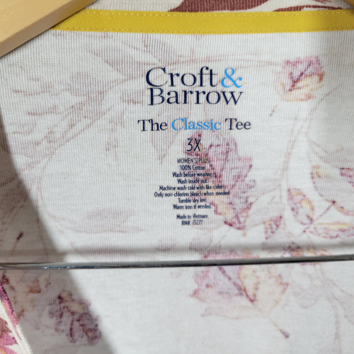 Croft & Barrow Floral Tee 3X  Brown Purple 100% Cotton Crew Shirt FLO253XE