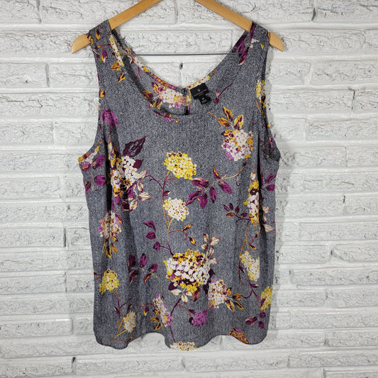 Worthington Floral Tank Top 1X Plus Size Multicolor Semi Sheer FLO253E