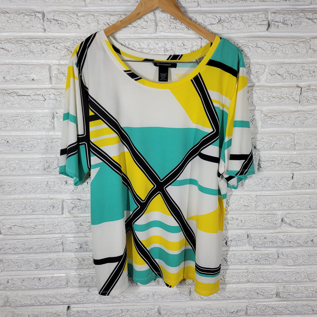 Ashley Stewart Blouse 22/24 Plus Size Geometric Multicolor Short Sleeve GEO192E