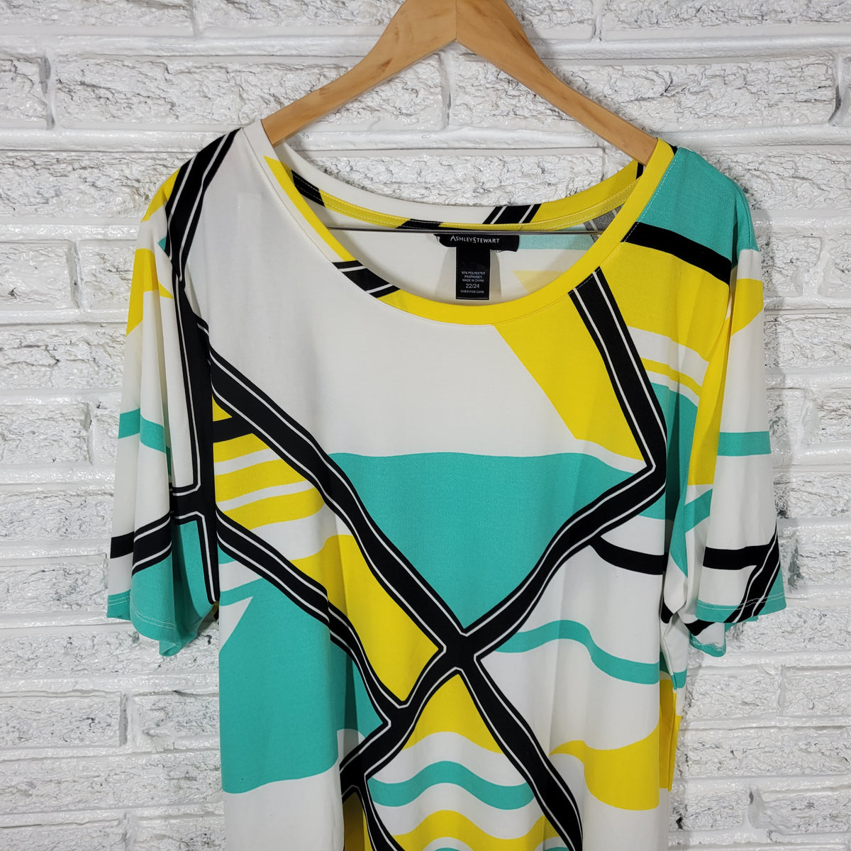 Ashley Stewart Blouse 22/24 Plus Size Geometric Multicolor Short Sleeve GEO192E