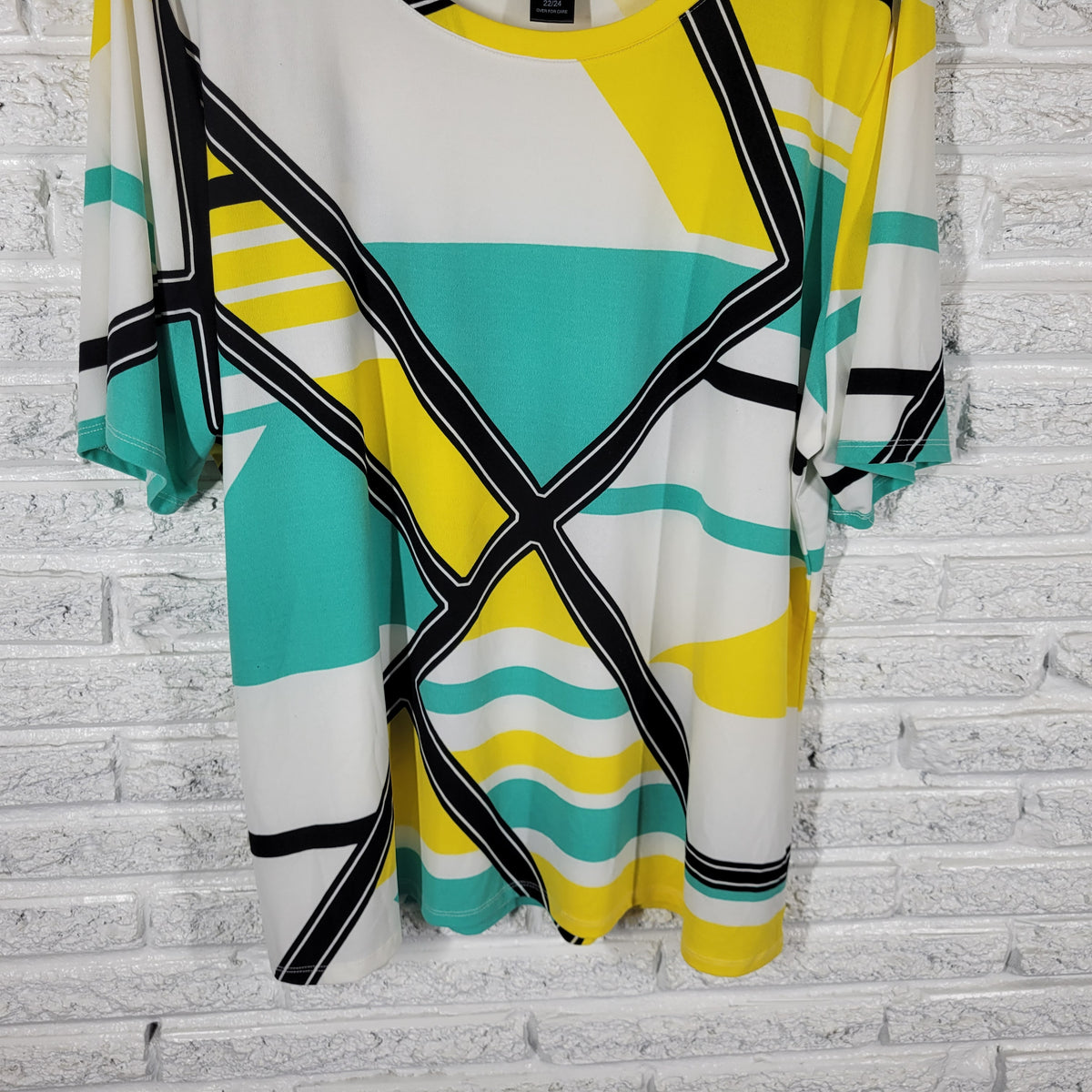 Ashley Stewart Blouse 22/24 Plus Size Geometric Multicolor Short Sleeve GEO192E