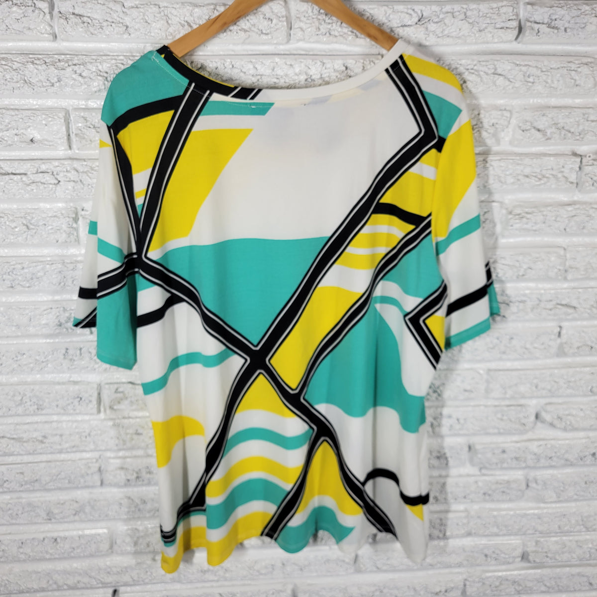 Ashley Stewart Blouse 22/24 Plus Size Geometric Multicolor Short Sleeve GEO192E