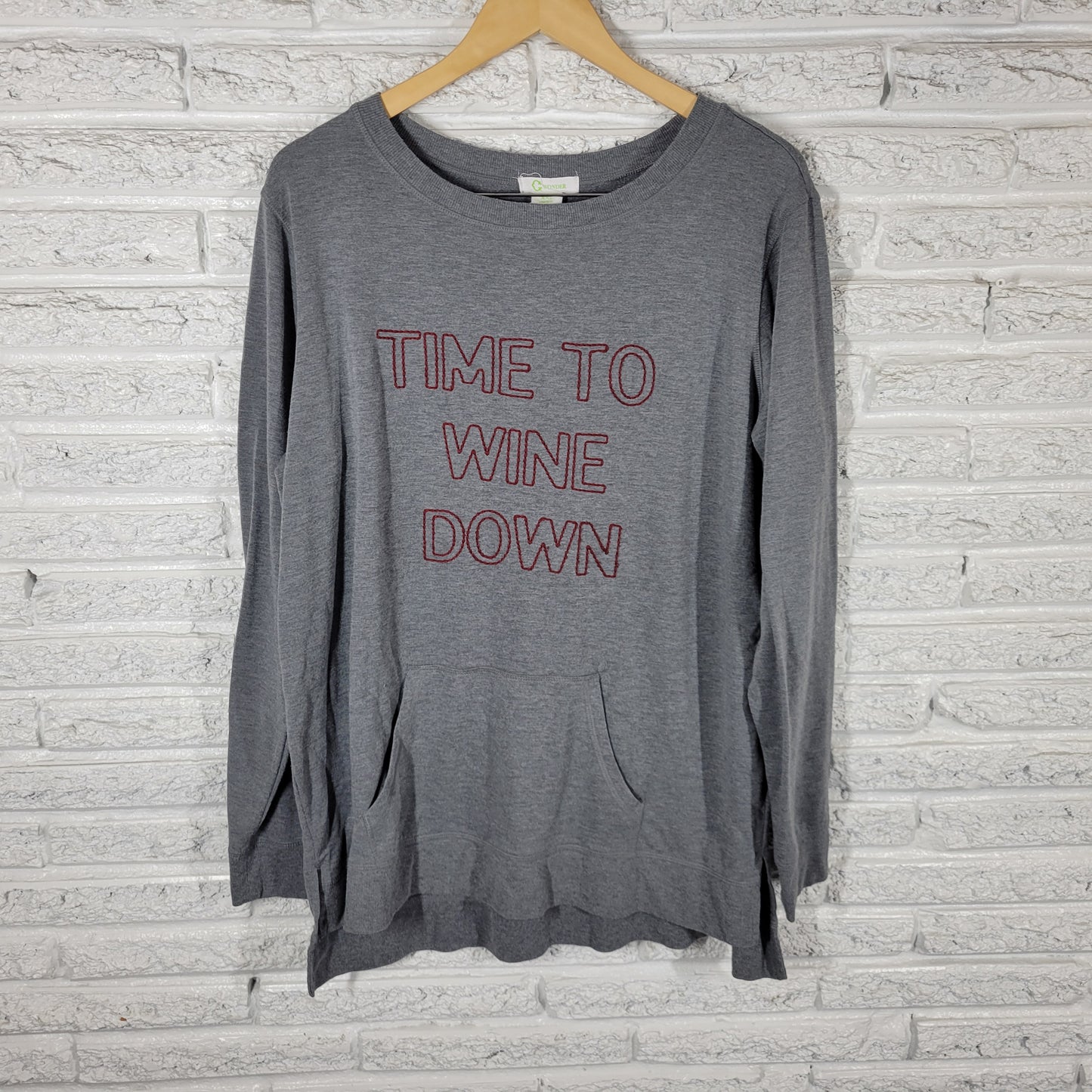 C. Wonder Womens XXL Gray Time To Wine Down Sweatshirt Embroidered Top B9E