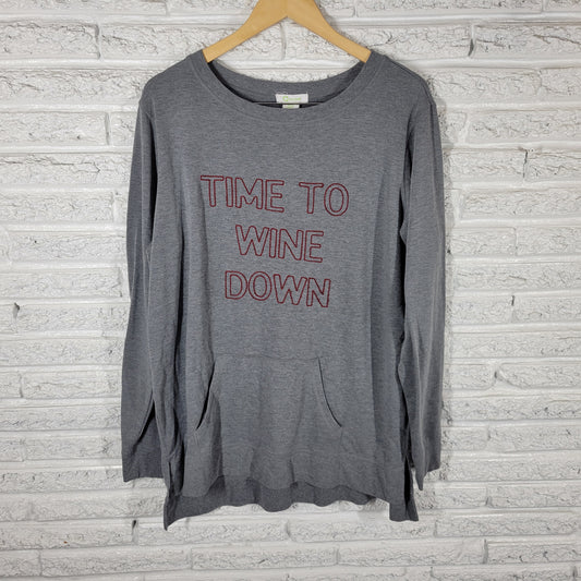 C. Wonder Womens XXL Gray Time To Wine Down Sweatshirt Embroidered Top B9E