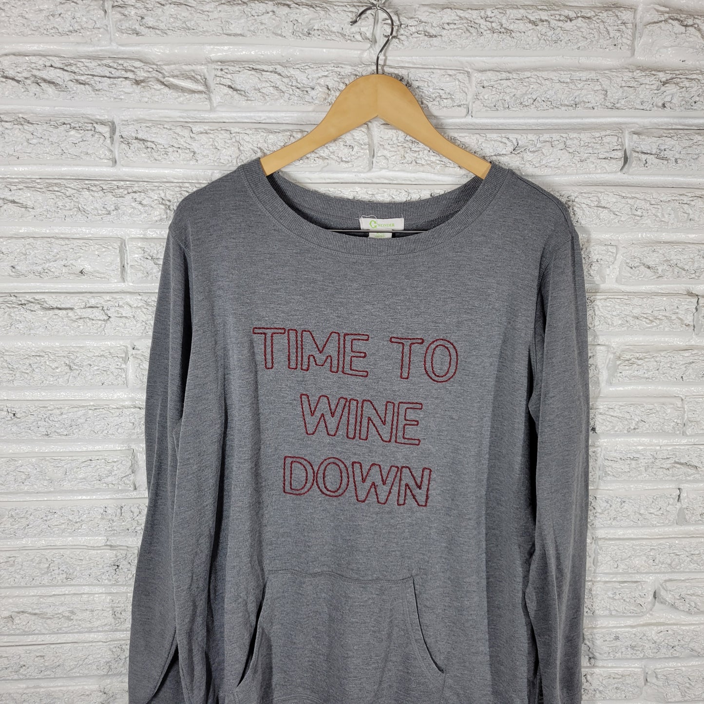 C. Wonder Womens XXL Gray Time To Wine Down Sweatshirt Embroidered Top B9E