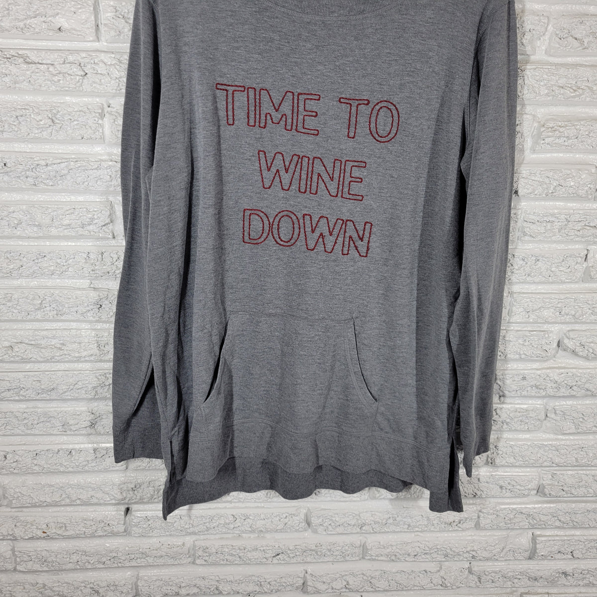 C. Wonder Womens XXL Gray Time To Wine Down Sweatshirt Embroidered Top B9E