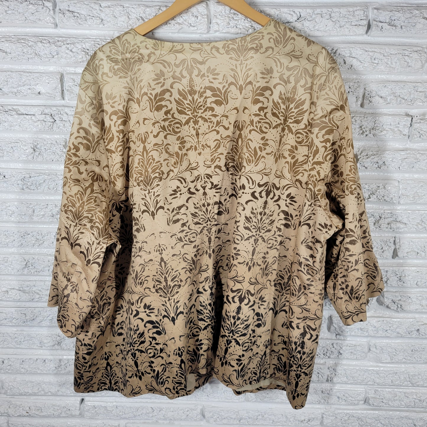 Catherines Blazer Jacket 3X Plus Size Tan Black Floral 1 Button SWE126E