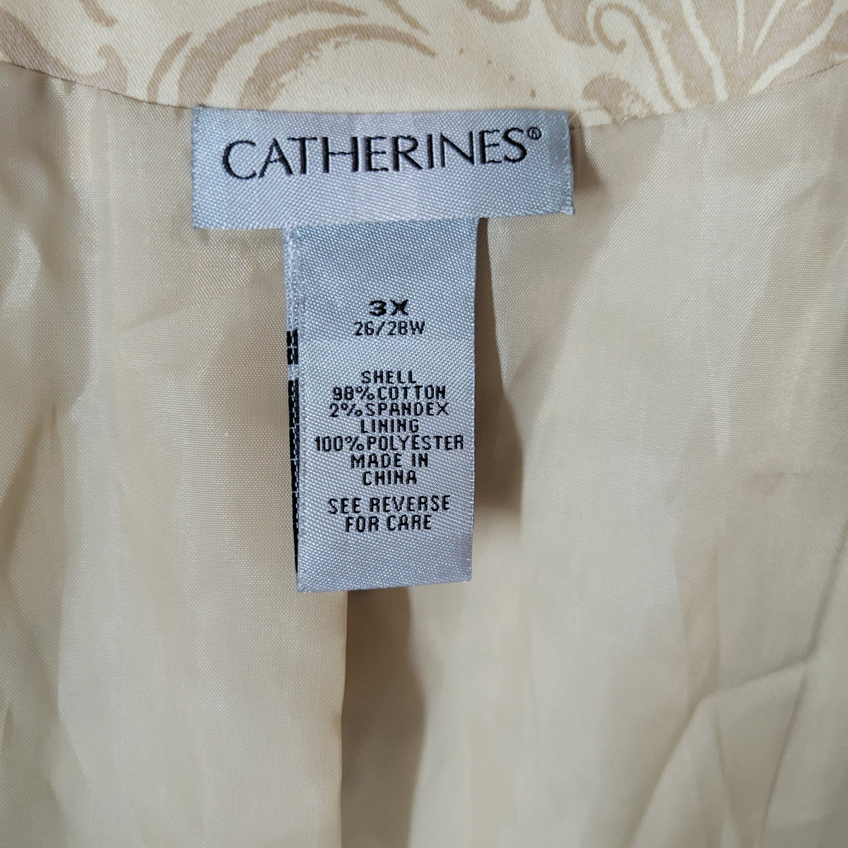 Catherines Blazer Jacket 3X Plus Size Tan Black Floral 1 Button SWE126E