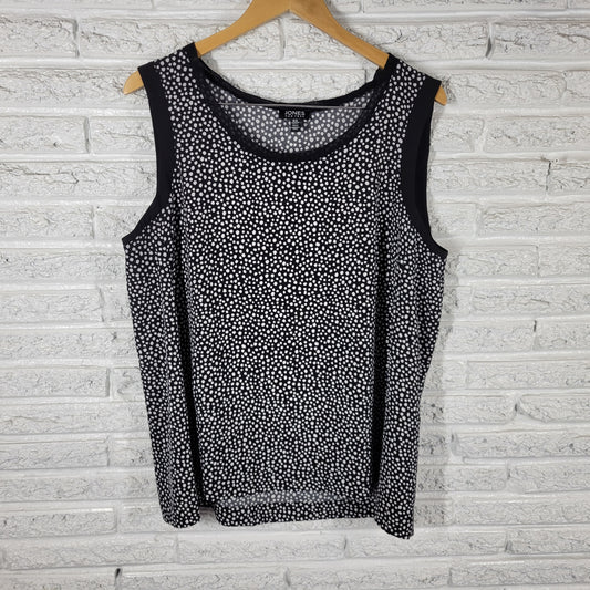 Jones New York Tank Top XL Black White Animal Print Mesh Neck Sleeveless ANI46E