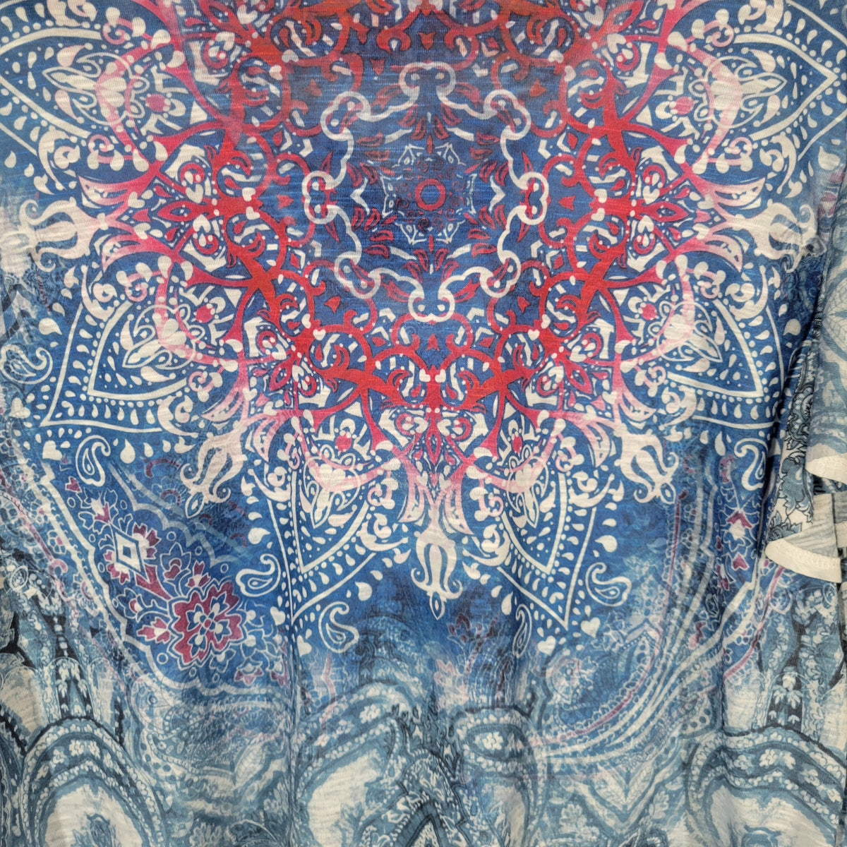 Time & Tru Womens Tee 3XL 22 Plus Blue Paisley Rhinestone Flutter PAI13E