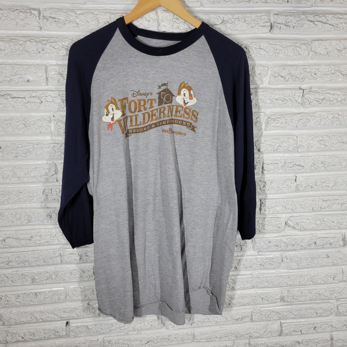 Disney World Fort Wilderness 50th Raglan Shirt 2XL Chip Dale Baseball NOV34E