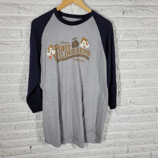 Disney World Fort Wilderness 50th Raglan Shirt 2XL Chip Dale Baseball NOV34E