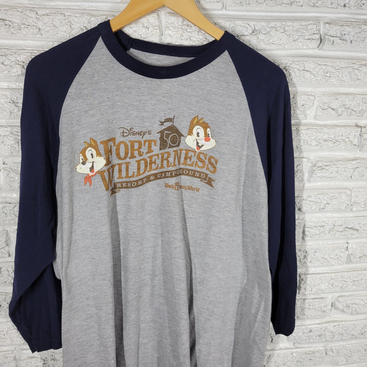 Disney World Fort Wilderness 50th Raglan Shirt 2XL Chip Dale Baseball NOV34E