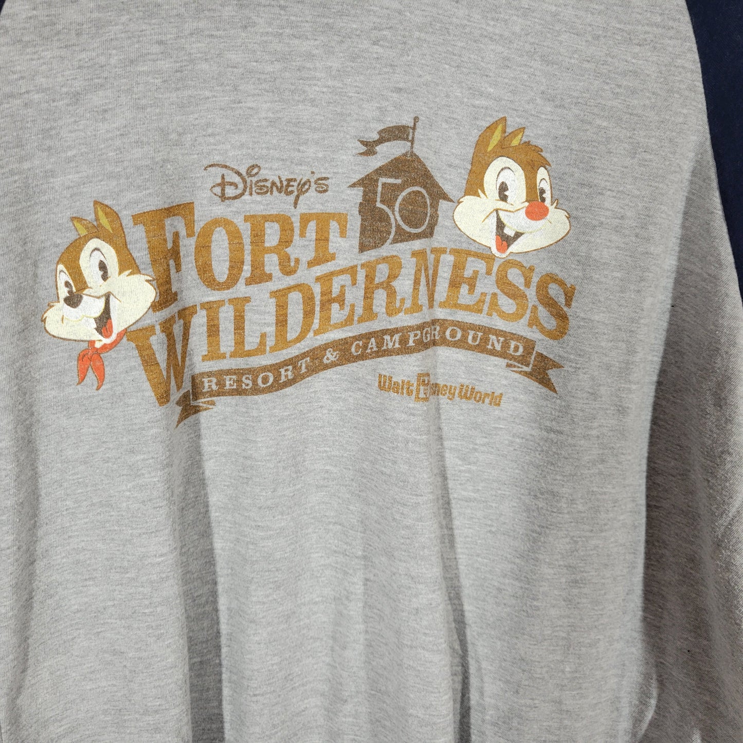Disney World Fort Wilderness 50th Raglan Shirt 2XL Chip Dale Baseball NOV34E
