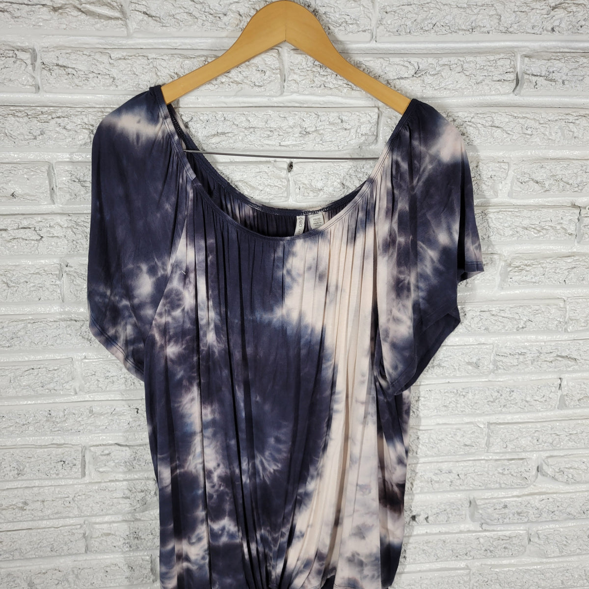 Cato Womens Blouse 18 20 Plus Size Blue White Tie Dye Tied Front Boat Neck C6E