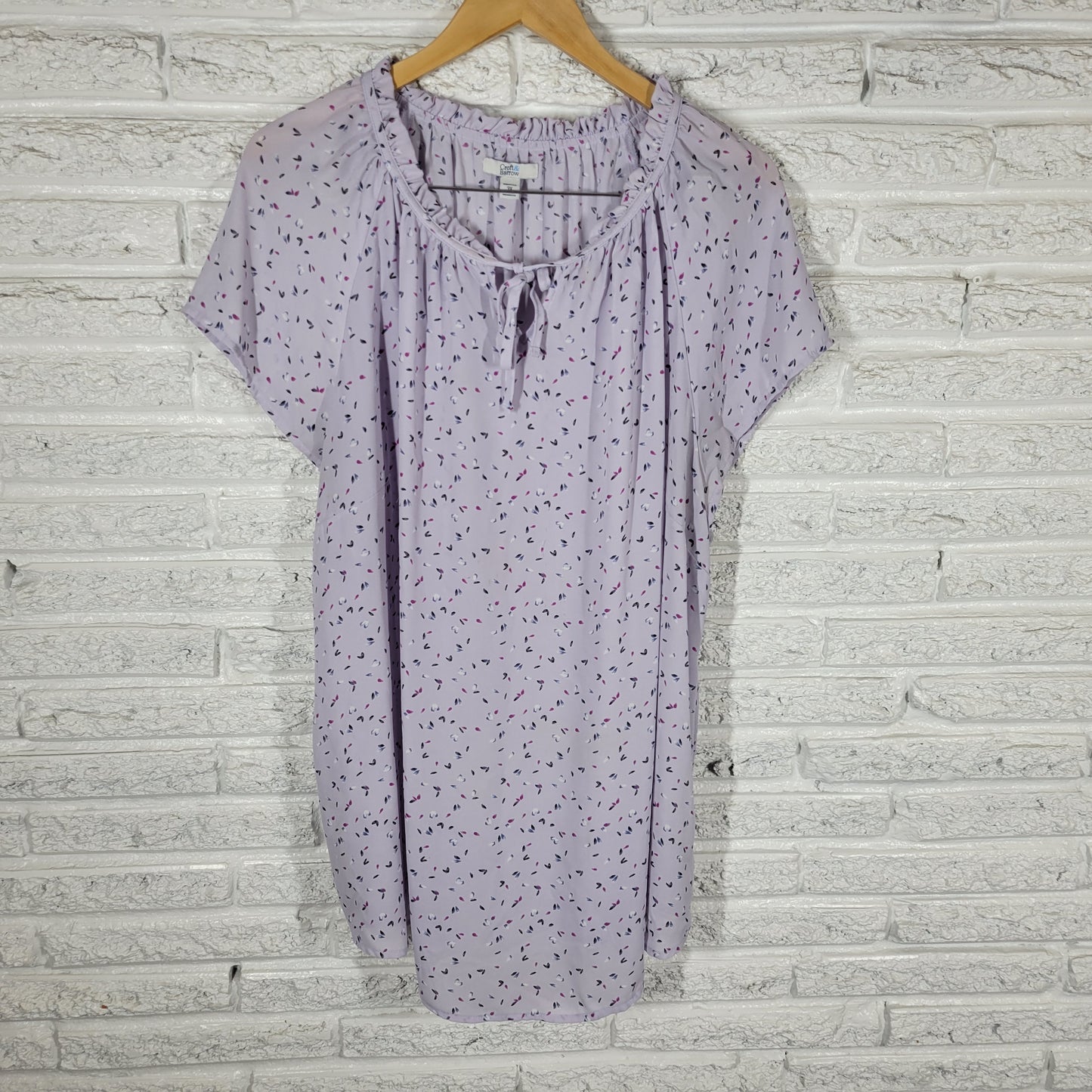 Croft & Barrow Womens Top 3X Plus Floral Petals Frilly Keyhole Flutter FLO82E