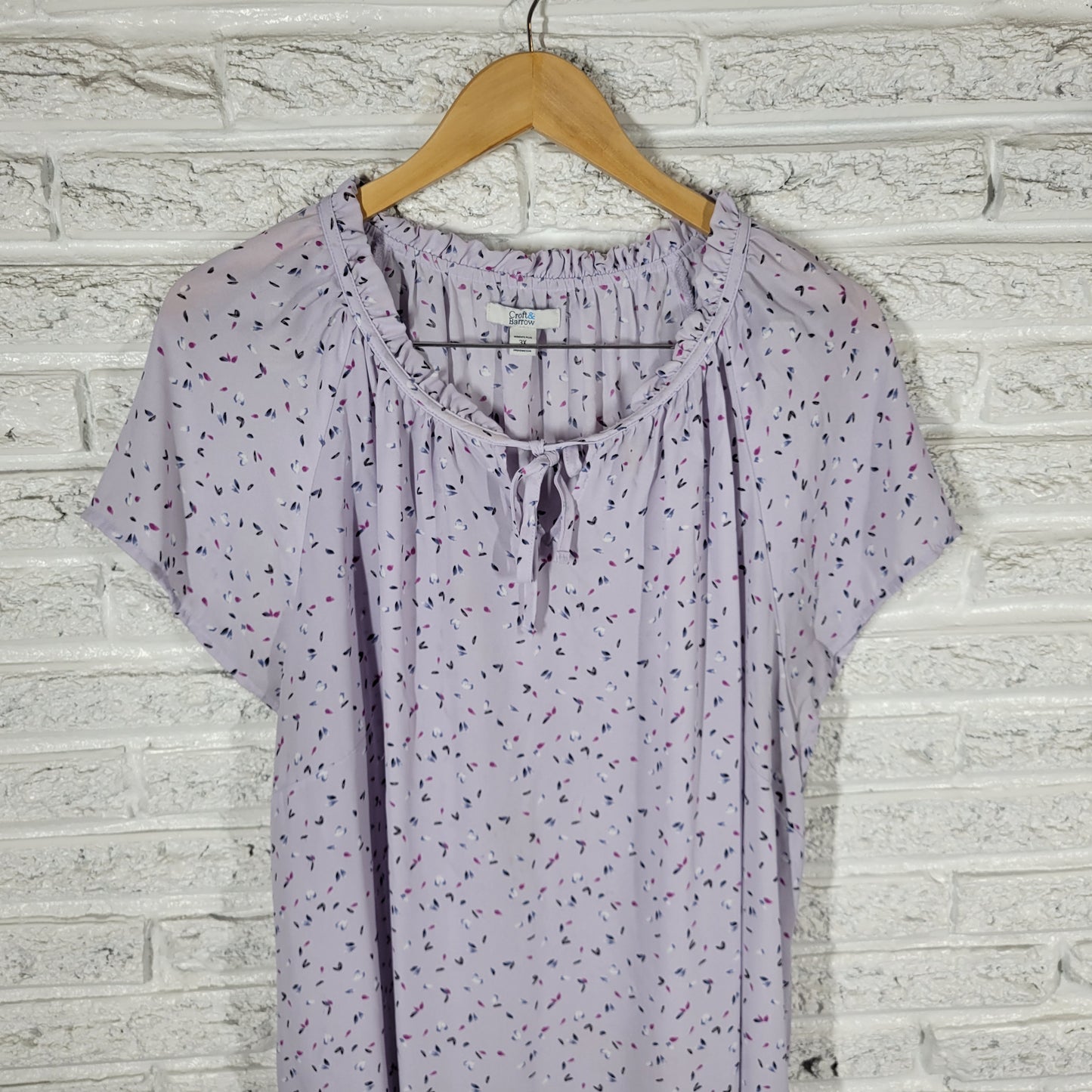 Croft & Barrow Womens Top 3X Plus Floral Petals Frilly Keyhole Flutter FLO82E