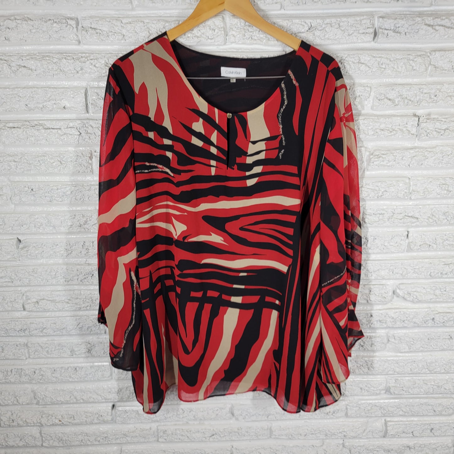 Calvin Klein Womens Tunic 3X Plus Red Black Watercolor Deco Blouse WAT96E