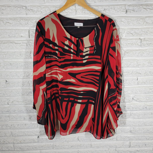 Calvin Klein Womens Tunic 3X Plus Red Black Watercolor Deco Blouse WAT96E