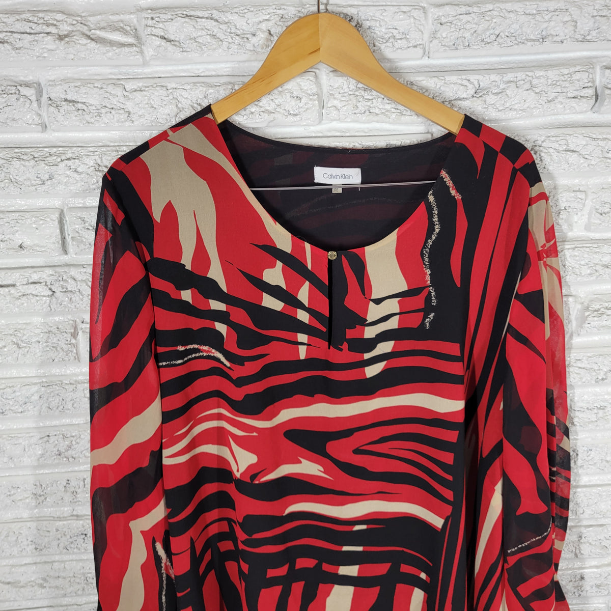 Calvin Klein Womens Tunic 3X Plus Red Black Watercolor Deco Blouse WAT96E
