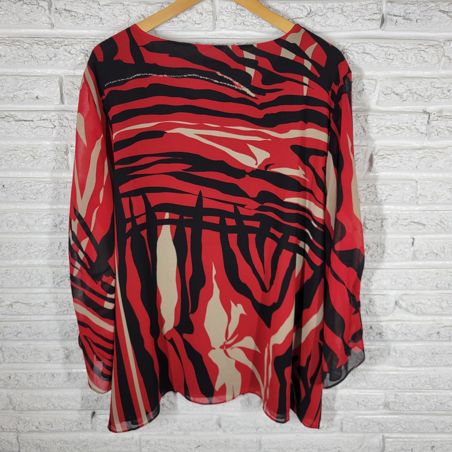 Calvin Klein Womens Tunic 3X Plus Red Black Watercolor Deco Blouse WAT96E
