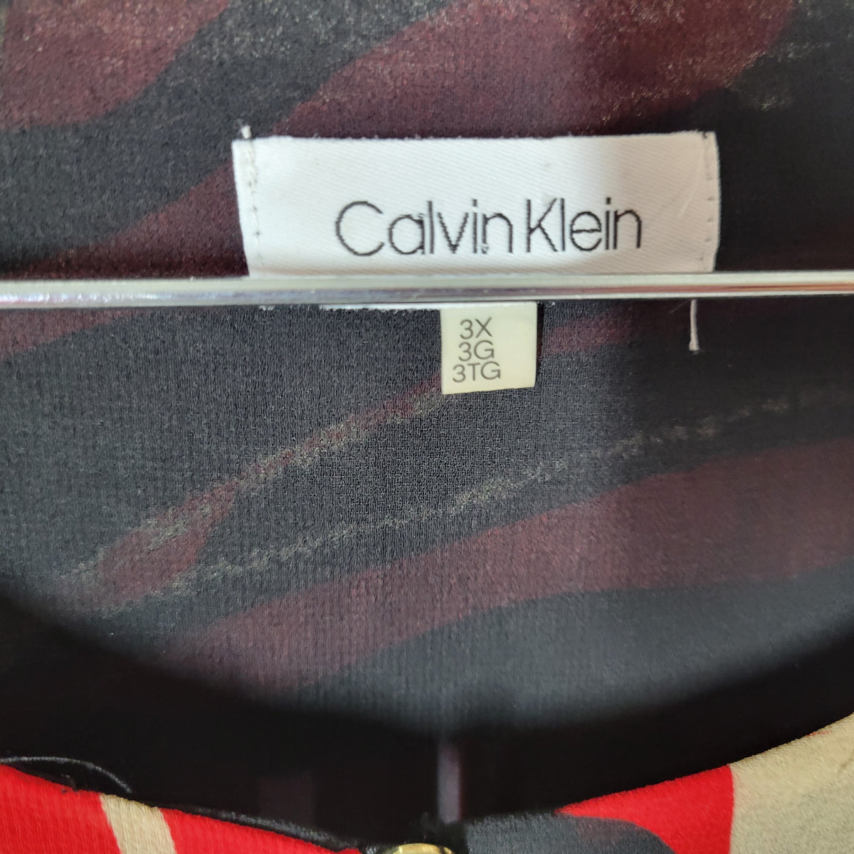 Calvin Klein Womens Tunic 3X Plus Red Black Watercolor Deco Blouse WAT96E