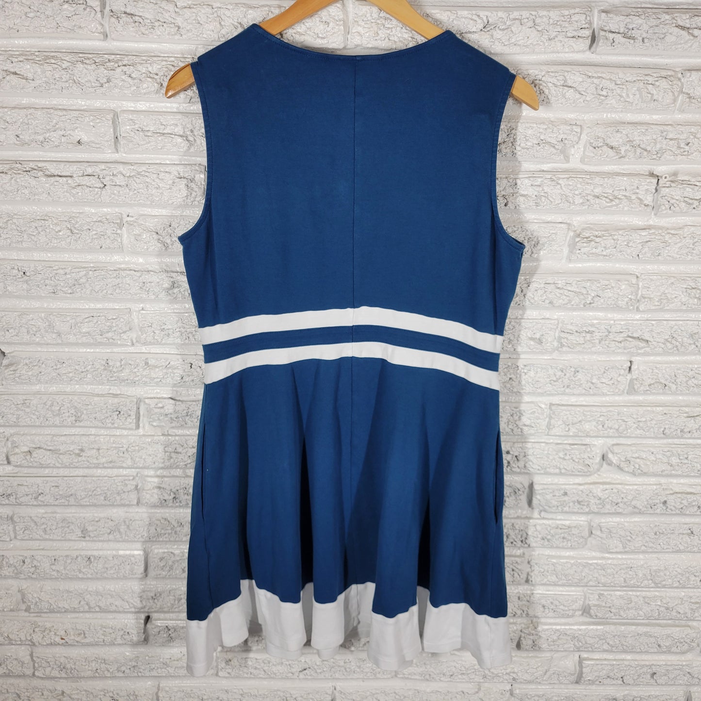 NY&Co Womens Mini Dress XL Blue White Fit Flare Sleeveless V-Neck Cotton BLU22E
