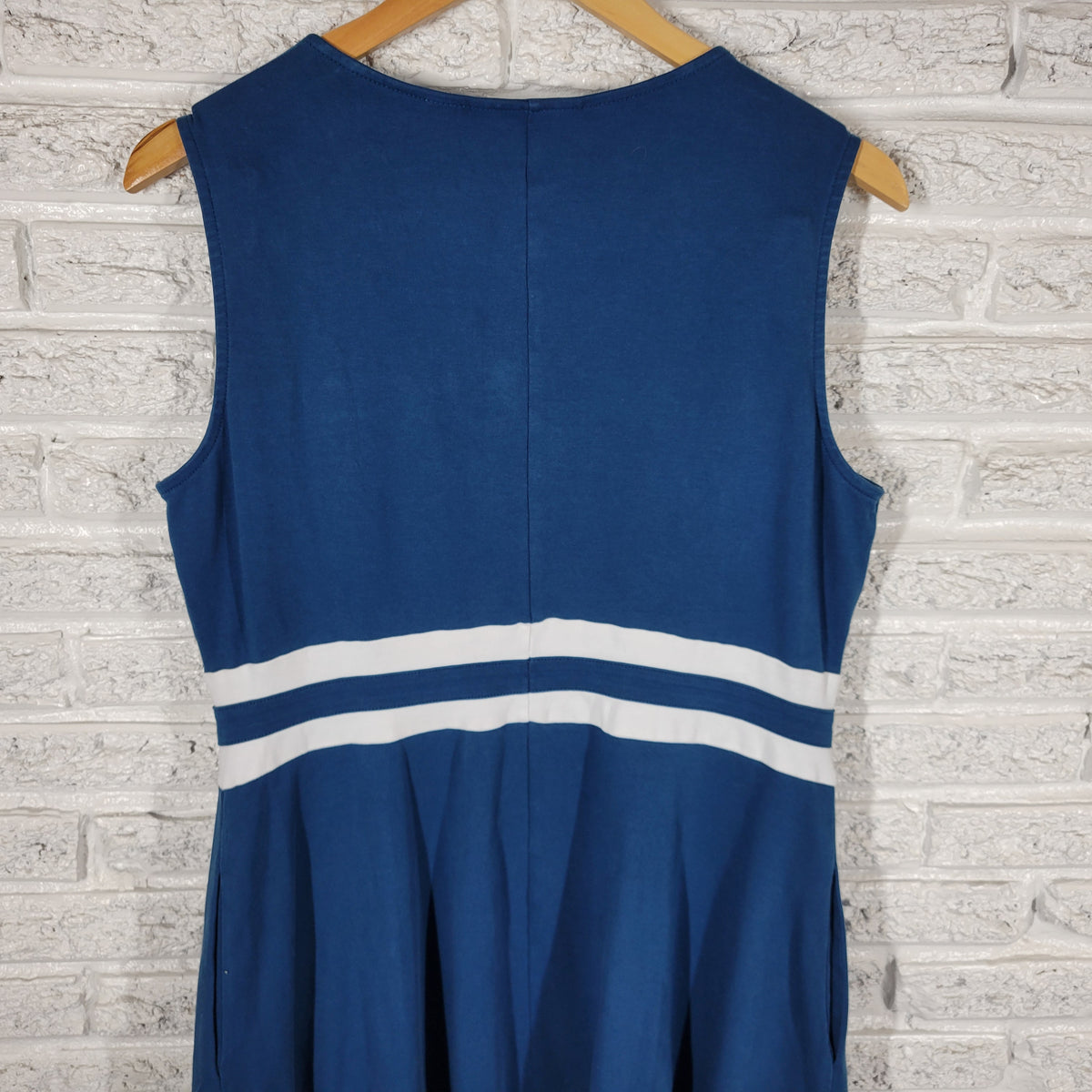 NY&Co Womens Mini Dress XL Blue White Fit Flare Sleeveless V-Neck Cotton BLU22E