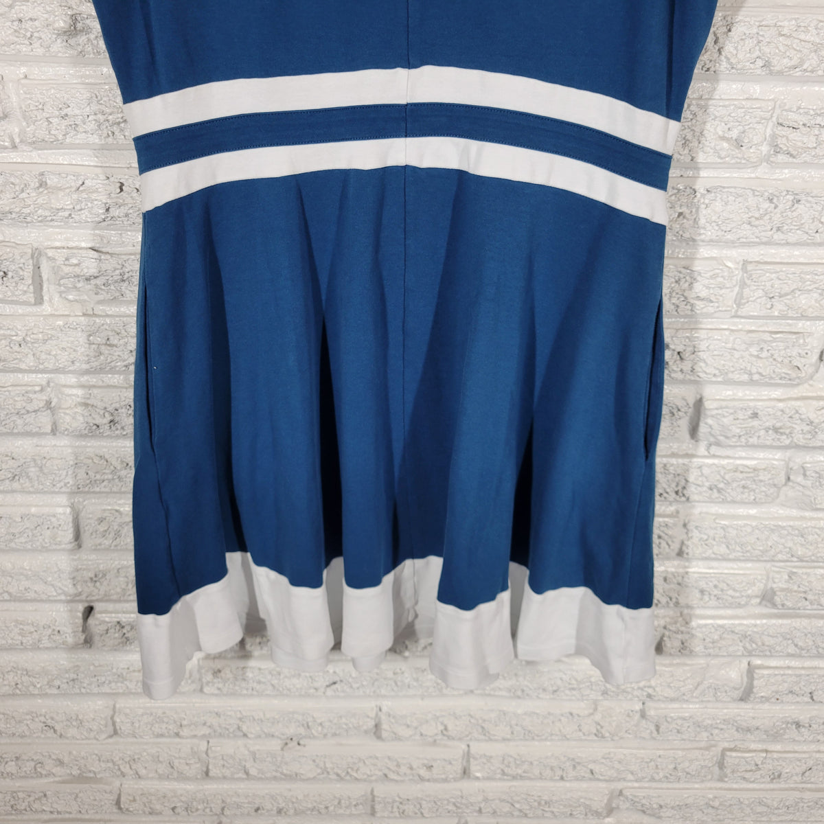 NY&Co Womens Mini Dress XL Blue White Fit Flare Sleeveless V-Neck Cotton BLU22E