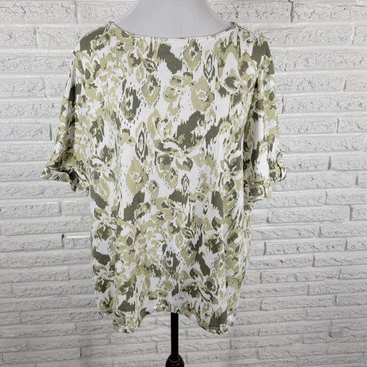 Coral Bay Womens Tee 2X Plus Green White Watercolor Short Sleeve WAT83E